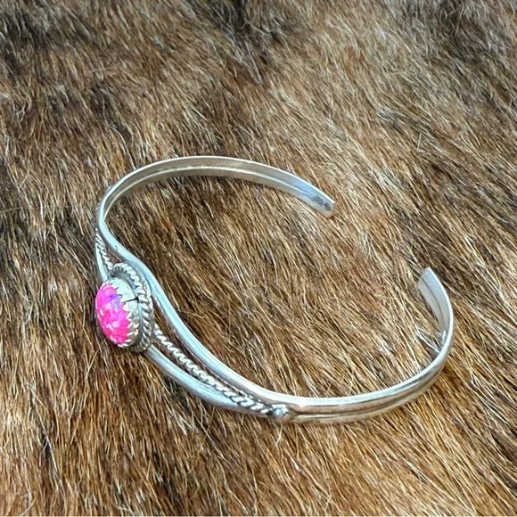 Sterling Silver Cuff with Pink Fire Opal Stone - Picture 6 of 6